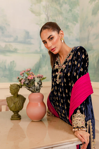 Cerise - Nadine Navy- Shirt+ Dupatta