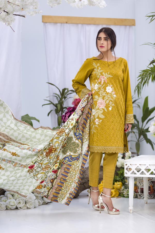 Adan's Libas - Bumblebee - Embroidered Viscose with Cotail Shawl (2 Piece)