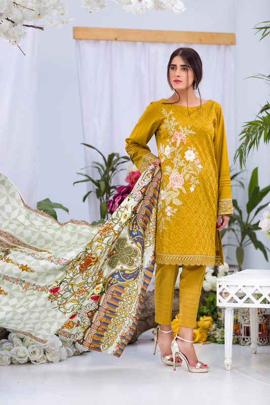 Adan's Libas - Bumblebee - Embroidered Viscose with Cotail Shawl (2 Piece)
