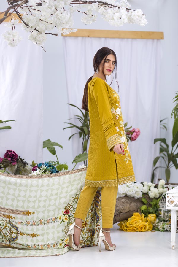 Adan's Libas - Bumblebee - Embroidered Viscose with Cotail Shawl (2 Piece)