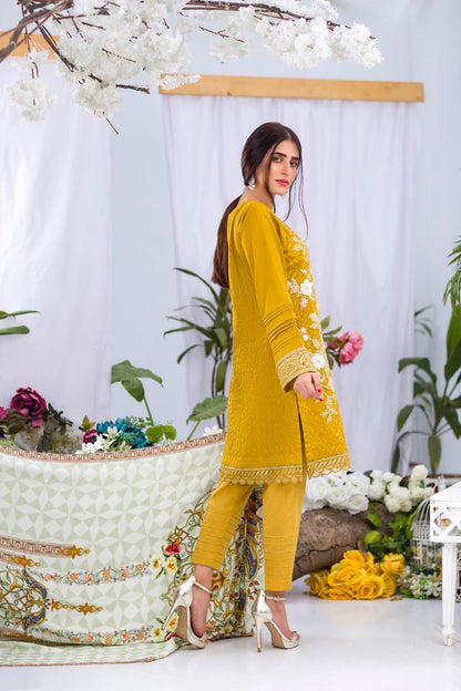 Adan's Libas - Bumblebee - Embroidered Viscose with Cotail Shawl (2 Piece)