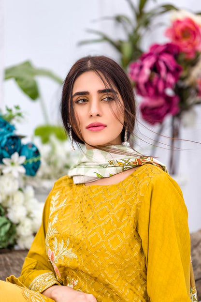 Adan's Libas - Bumblebee - Embroidered Viscose with Cotail Shawl (2 Piece)