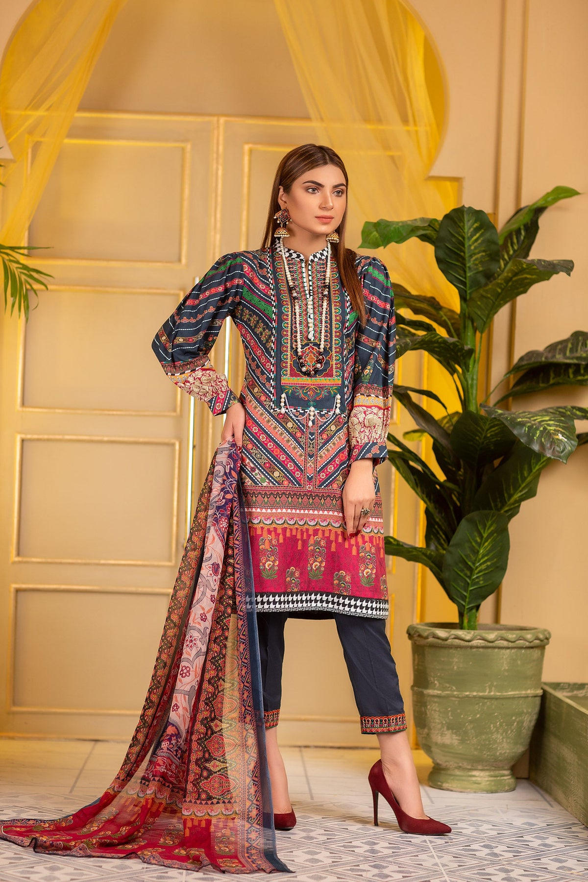 Adan's Libas - Brunello - Digital Printed and Embroidered Suvic Lawn 3PC