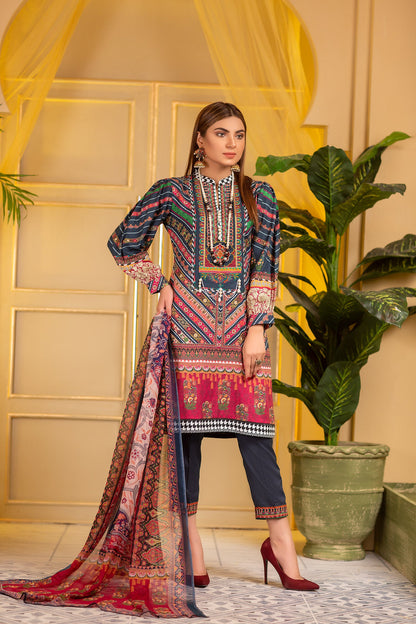 Adan's Libas - Brunello - Digital Printed and Embroidered Suvic Lawn 3PC
