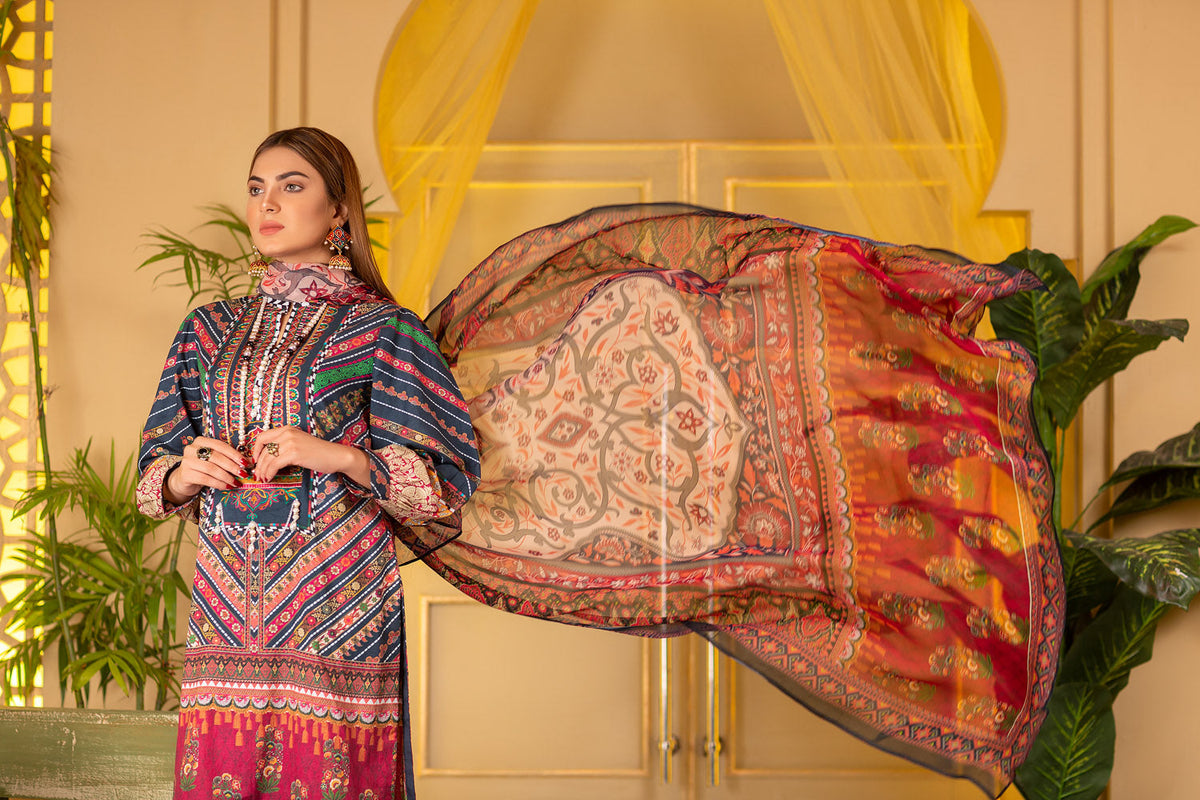 Adan's Libas - Brunello - Digital Printed and Embroidered Suvic Lawn 3PC