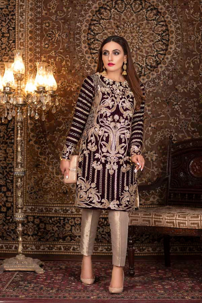 Adan's Libas - Caput Mortuum - Embroidered Velvet (2 Piece)