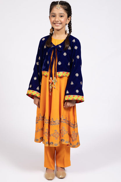 Kayseria - 2 Piece Velvet And Pk Raw Silk Frock & Koti