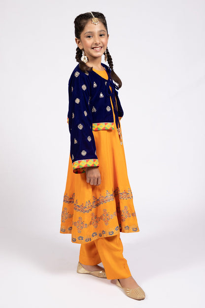 Kayseria - 2 Piece Velvet And Pk Raw Silk Frock & Koti