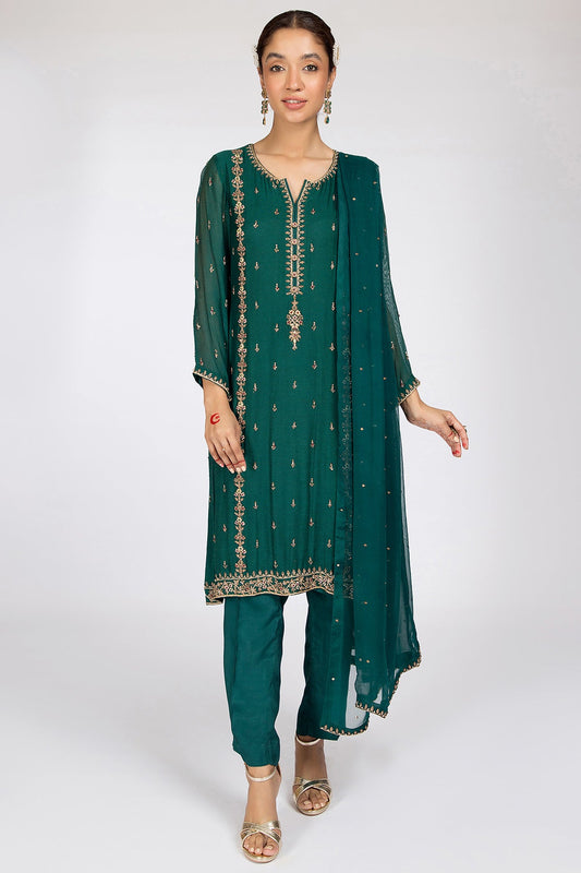 Kayseria - 3 Piece Silk Net Suit