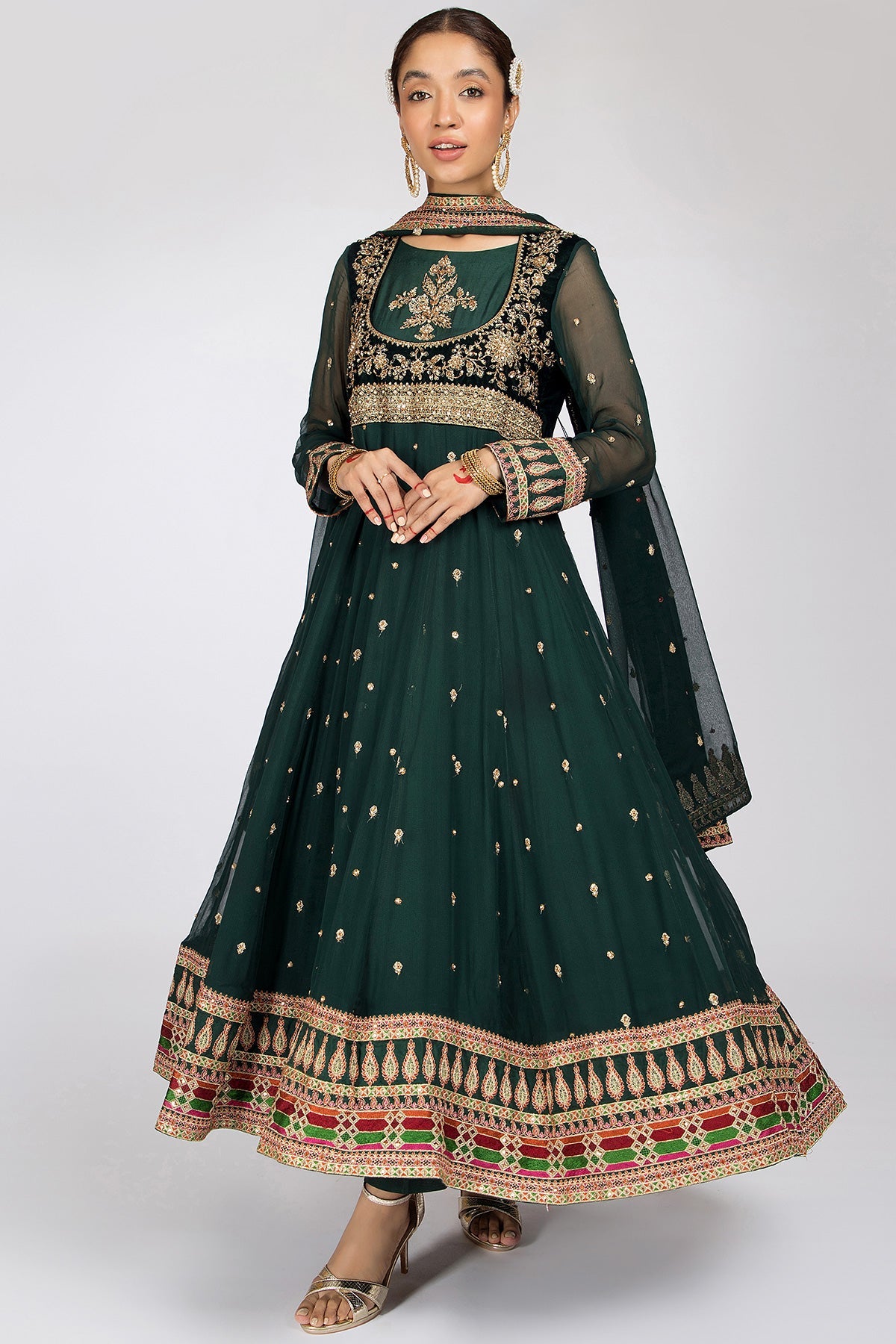 Kayseria - 3 Piece Pk Chiffon Suit