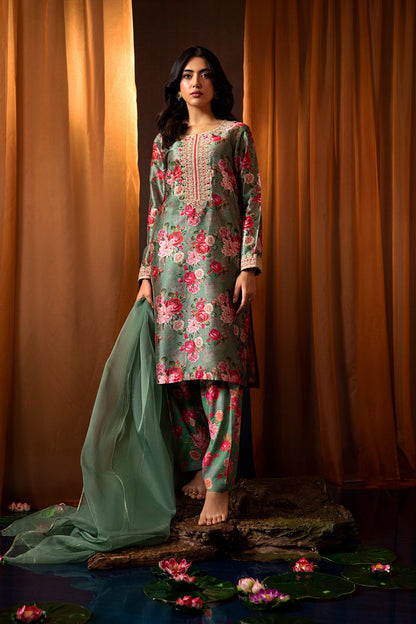 Kayseria - 3 Piece Pk Raw Silk Suit