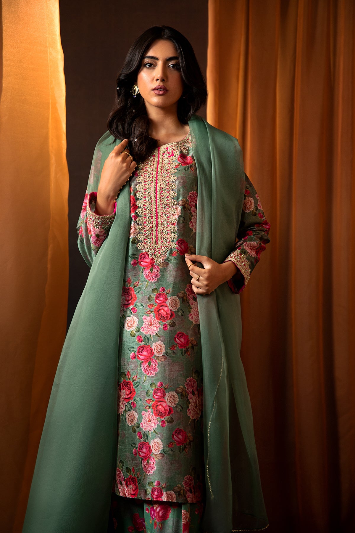 Kayseria - 3 Piece Pk Raw Silk Suit