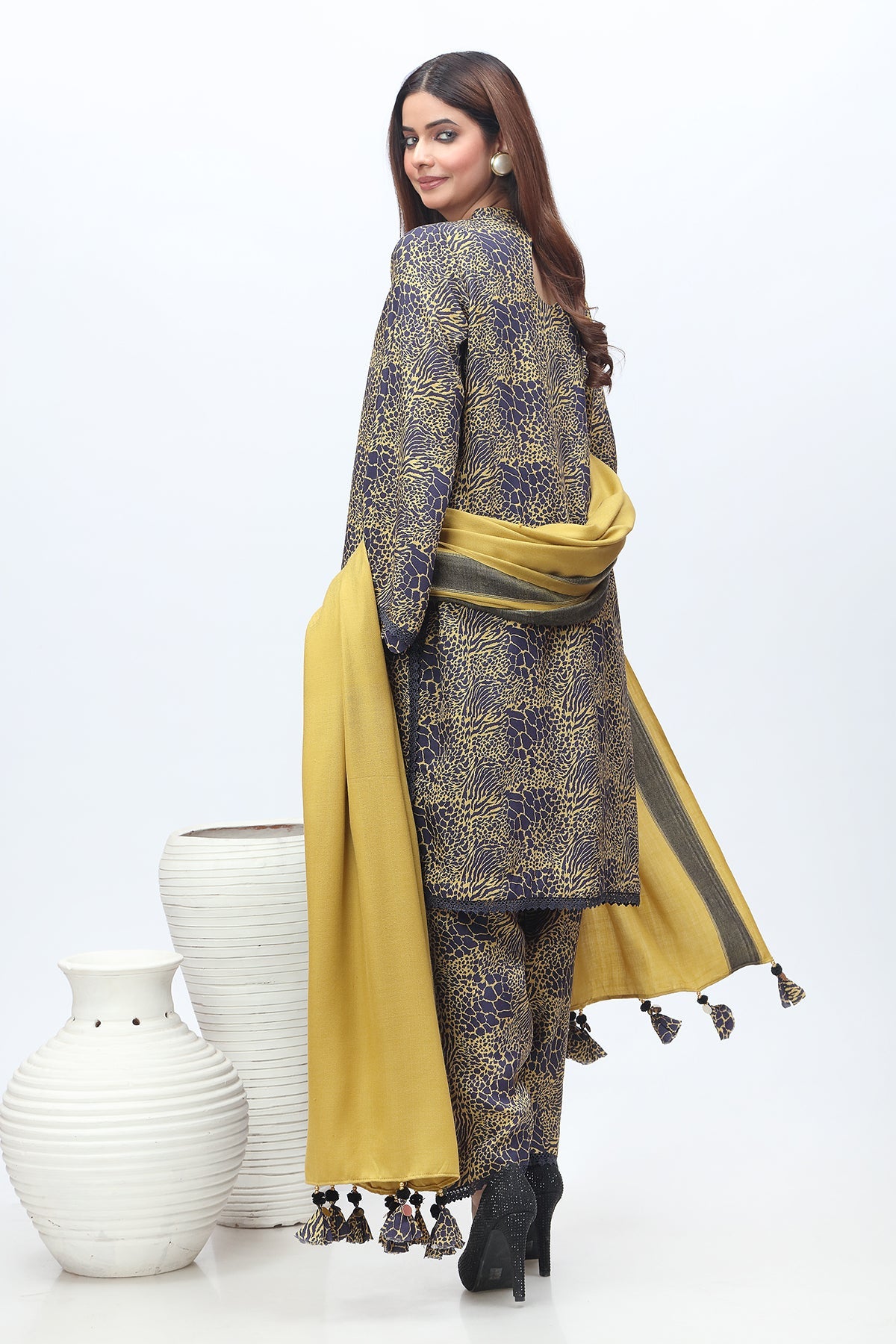 Charizma - 3-PC Printed staple Shirt with Wool Shawl and Trouser NYS4-13