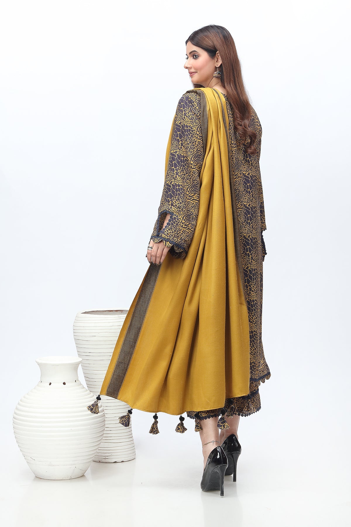 Charizma - 3-PC Printed Staple Shirt with Wool Shawl and Trouser NYS4-14