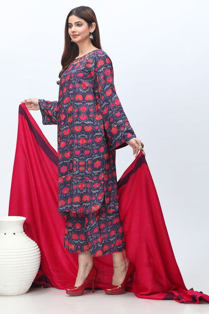 Charizma - 3-PC Printed Staple Shirt with Wool Shawl and Trouser NYS4-11