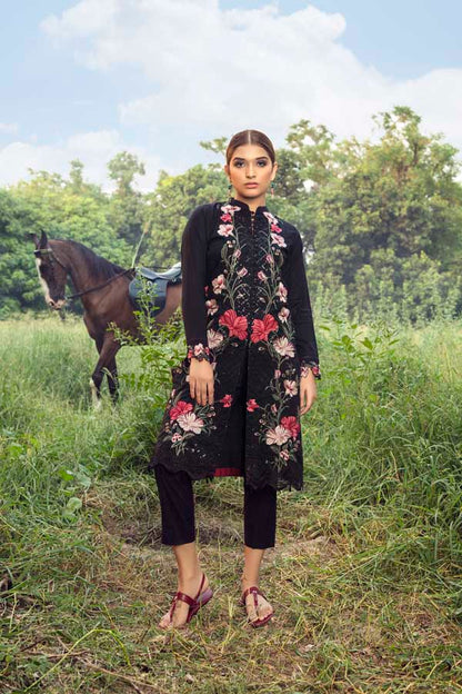 Adan's Libas - Blushing Black - Premium Embroidered Jacquard Unstiched Lawn Kurti