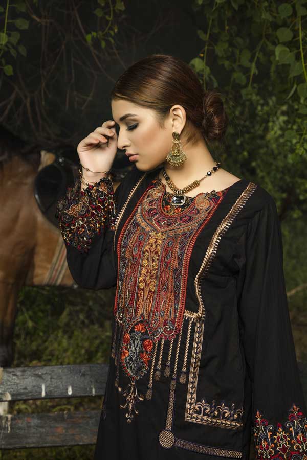 Adan's Libas - Blond Black - Embroidered Unstiched Lawn Kurti
