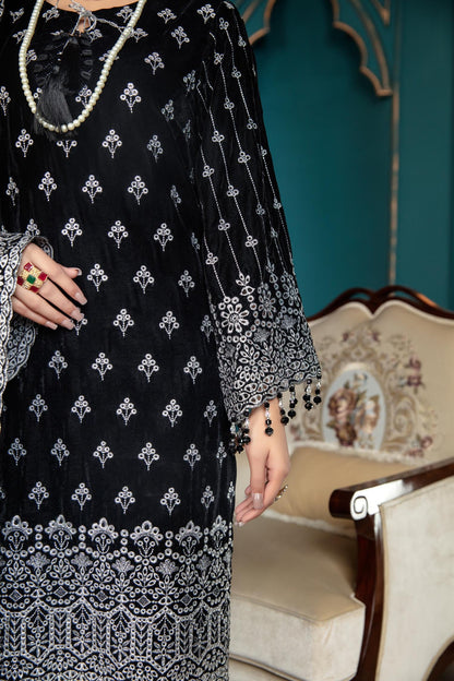 Adan's Libas - Black Rose - Embroidered Velvet 3 piece