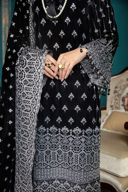 Adan's Libas - Black Rose - Embroidered Velvet 3 piece