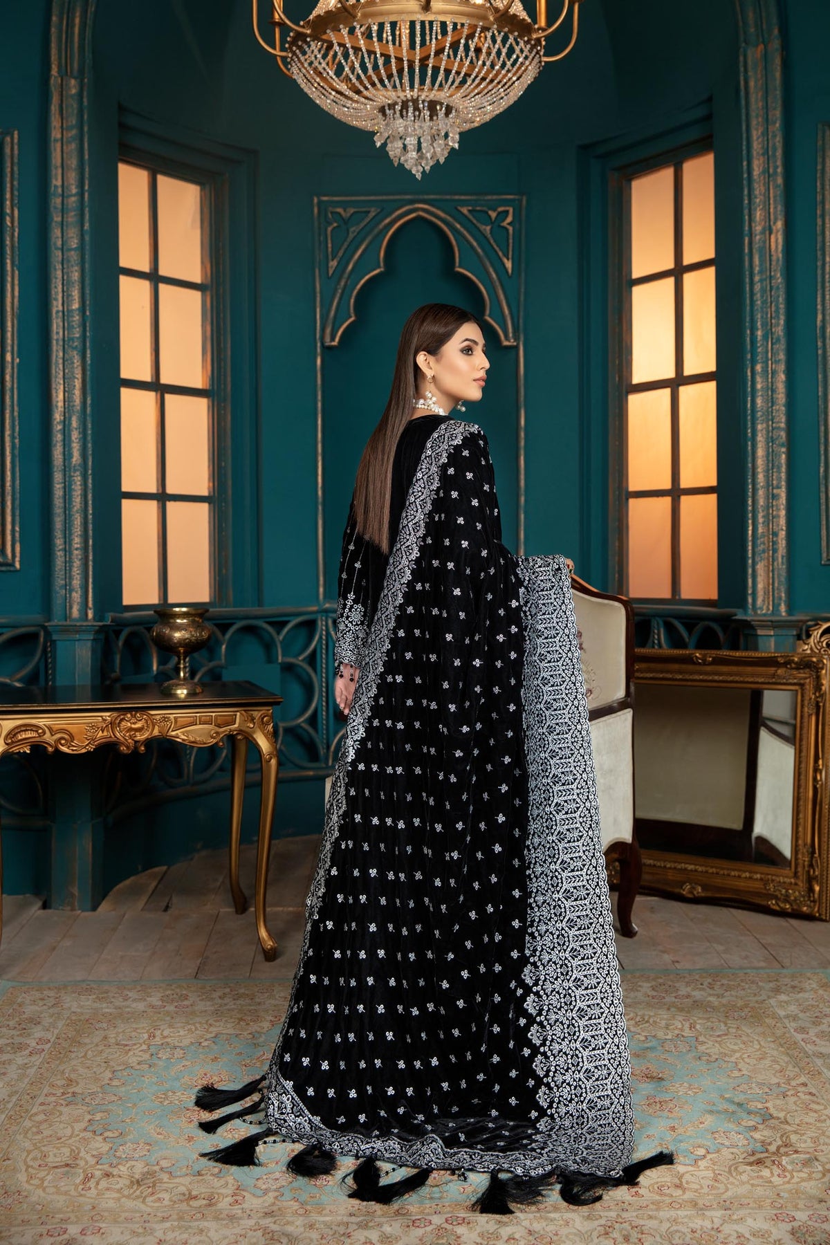 Adan's Libas - Black Rose - Embroidered Velvet 3 piece