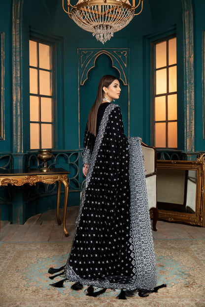 Adan's Libas - Black Rose - Embroidered Velvet 3 piece