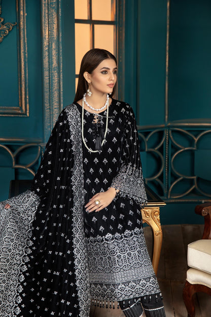 Adan's Libas - Black Rose - Embroidered Velvet 3 piece