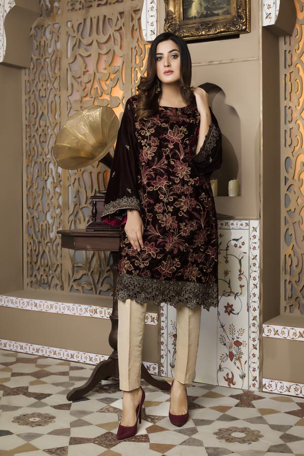 Adan's Libas - Brown 01 -  Embroidered Velvet Un Stitched (2 Piece)
