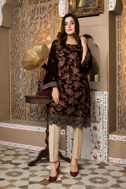Adan's Libas - Brown 01 -  Embroidered Velvet Un Stitched (2 Piece)