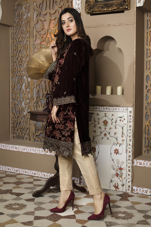 Adan's Libas - Brown 01 -  Embroidered Velvet Un Stitched (2 Piece)