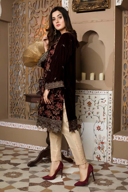 Adan's Libas - Brown 01 -  Embroidered Velvet Un Stitched (2 Piece)