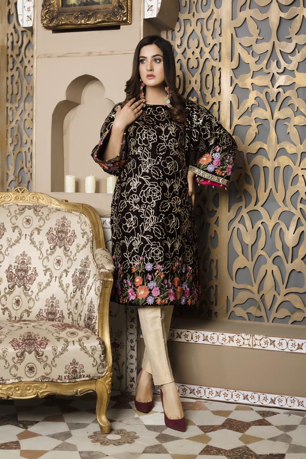 Adan's Libas - Brown 02 -  Embroidered Velvet Un Stitched (2 Piece)