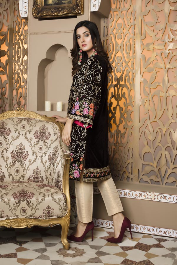Adan's Libas - Brown 02 -  Embroidered Velvet Un Stitched (2 Piece)