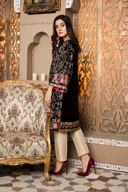 Adan's Libas - Brown 02 -  Embroidered Velvet Un Stitched (2 Piece)