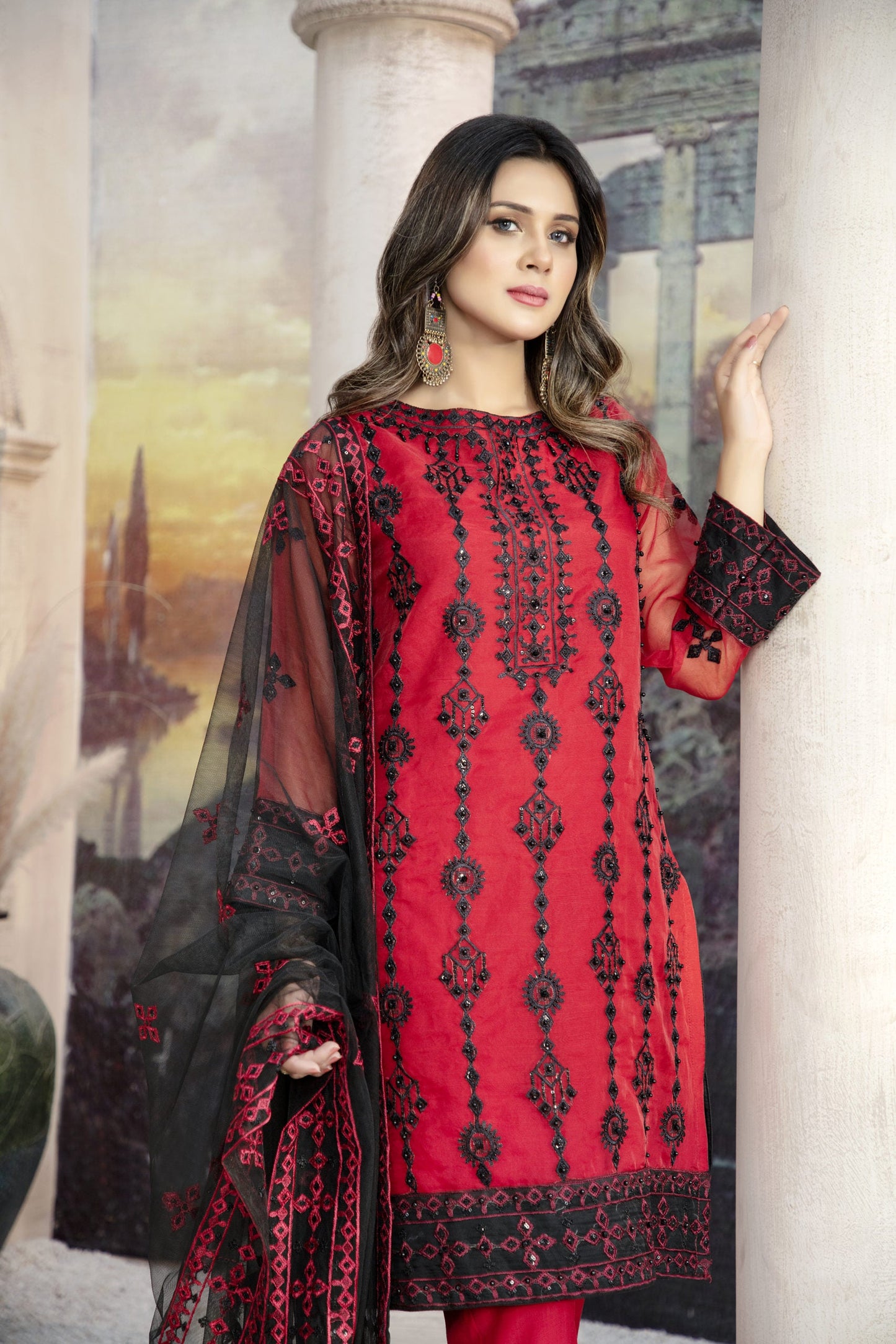 Ellena - 3-PC Stitched Organza Suit