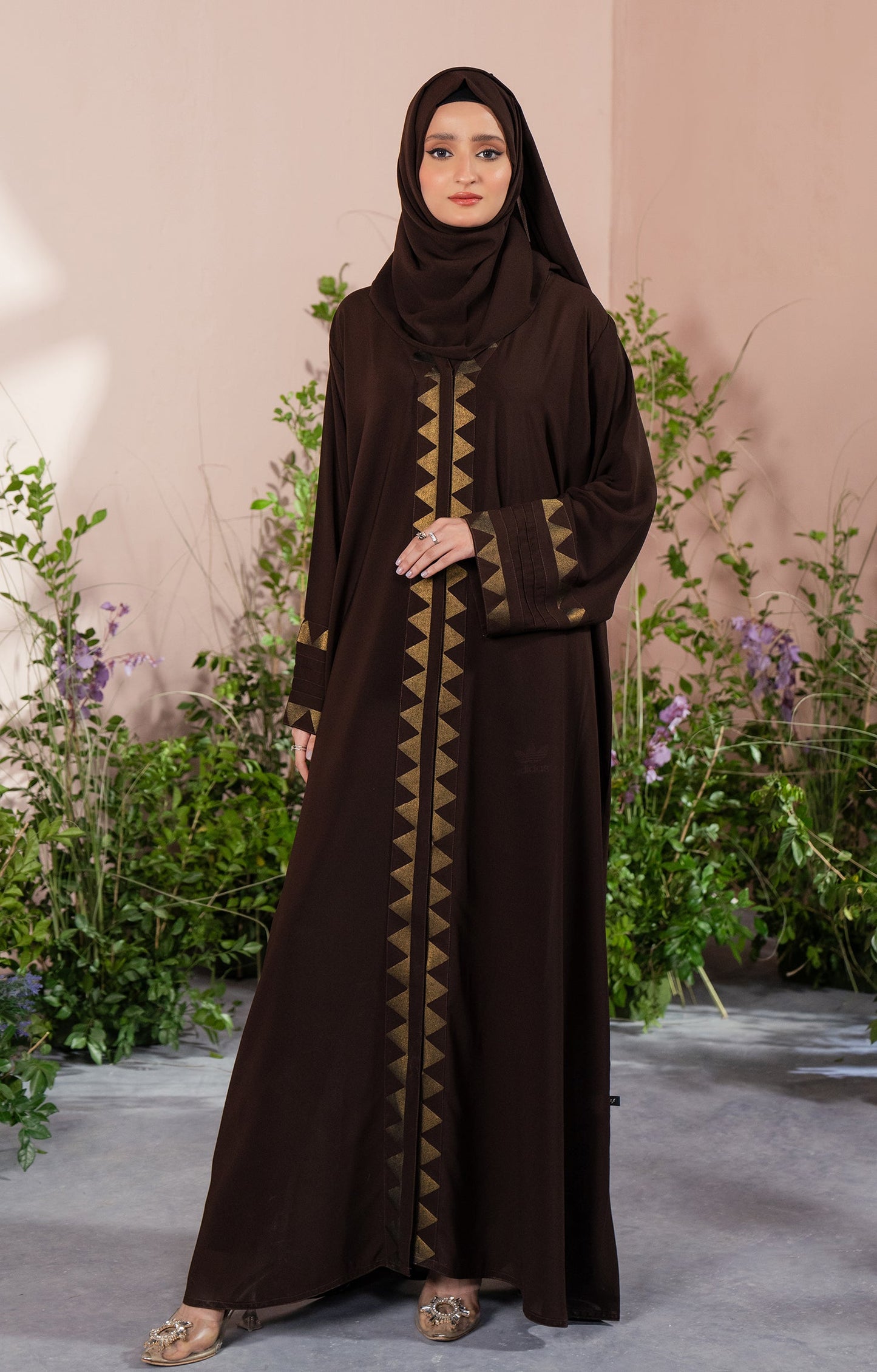 Hareer - BROWN ROUGE FRONT OPEN ABAYA