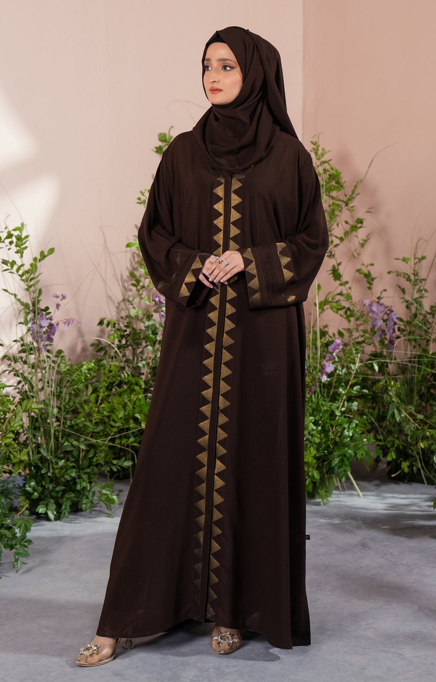 Hareer - BROWN ROUGE FRONT OPEN ABAYA