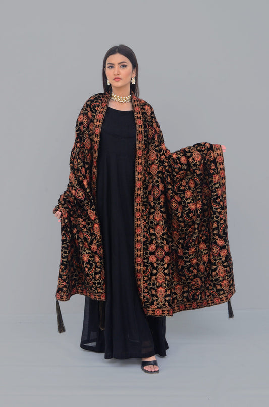 Ellena - Embroidered Velvet Shawl
