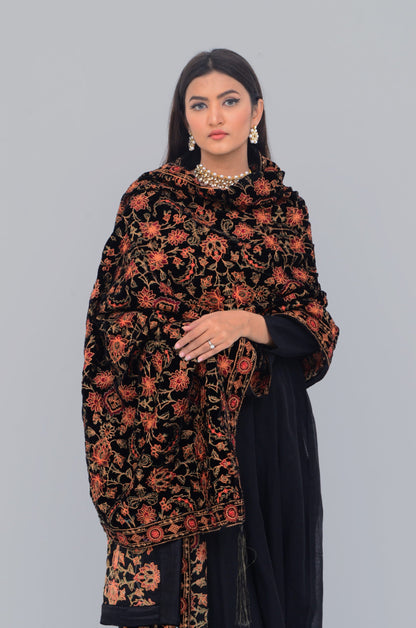 Ellena - Embroidered Velvet Shawl