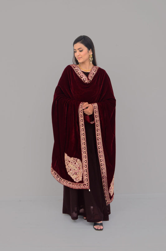 Ellena - Embroidered Velvet Shawl