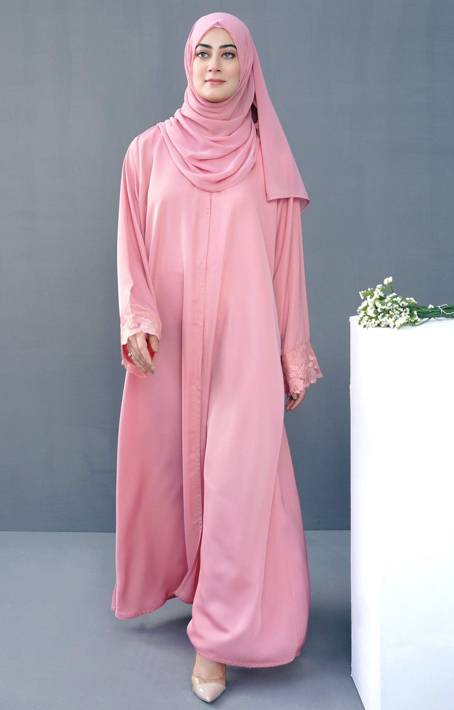 Hareer - Camellia Pink Front Open Abaya