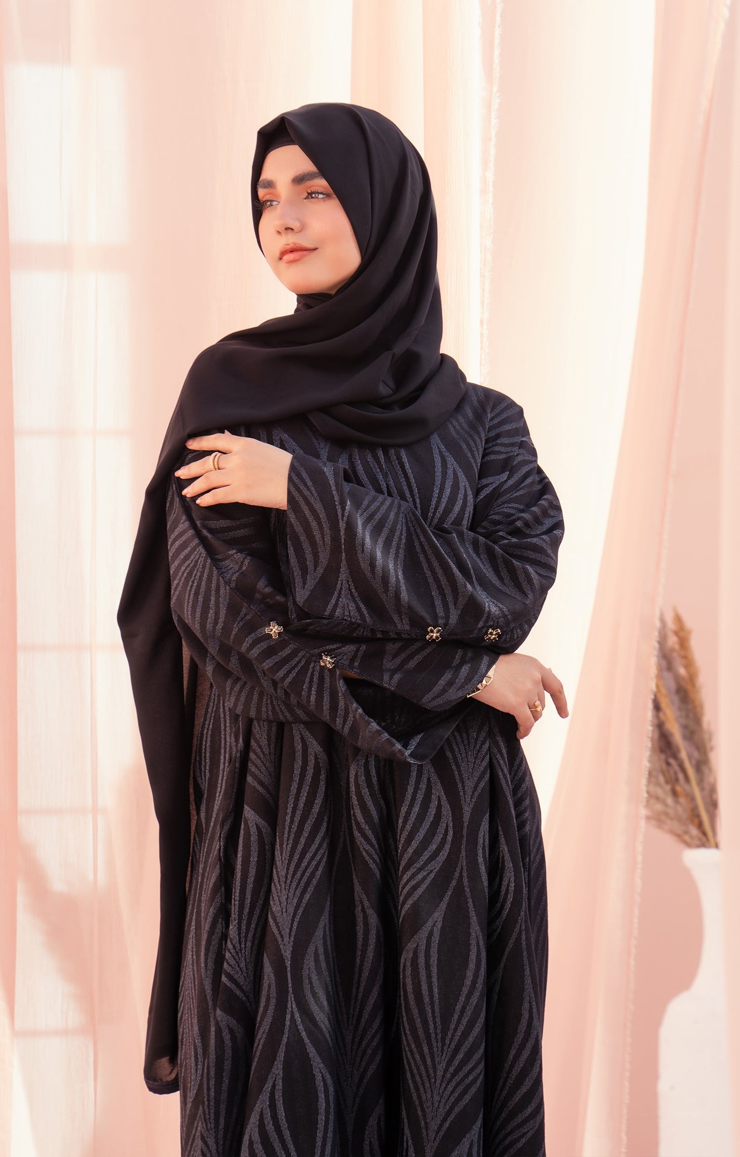 Hareer - KAYLEN BLACK FRONT OPEN ABAYA