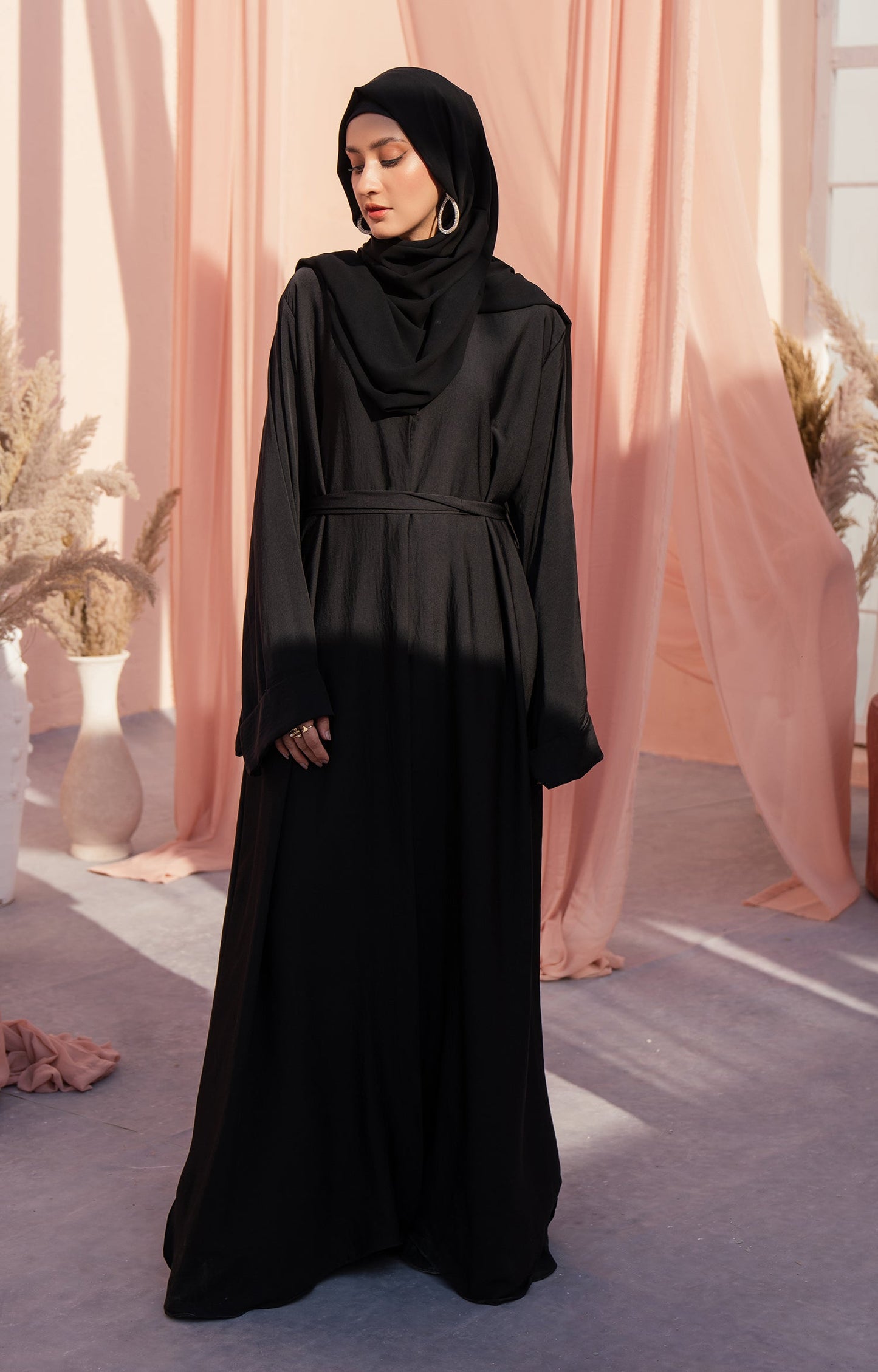 Hareer - TRIBAL BLACK FRONT OPEN ABAYA