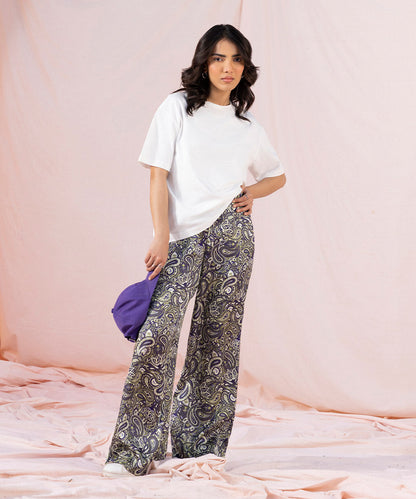 Sapphire - Printed Silky Full Length Trousers