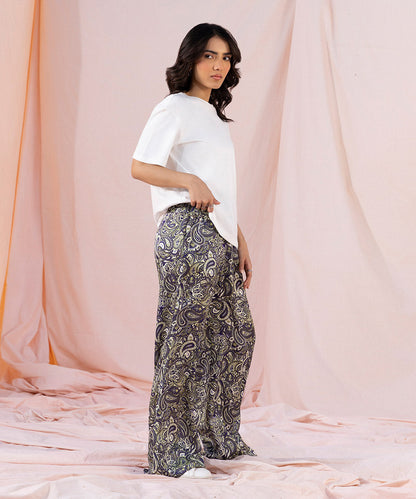 Sapphire - Printed Silky Full Length Trousers