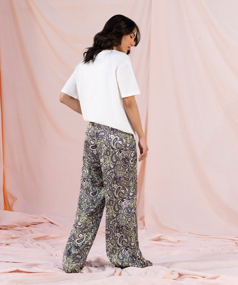 Sapphire - Printed Silky Full Length Trousers