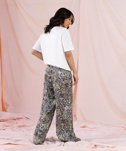 Sapphire - Printed Silky Full Length Trousers