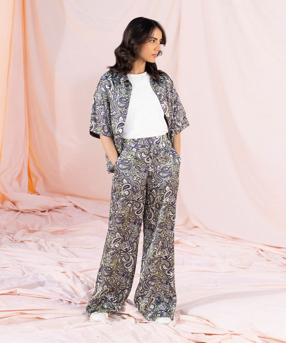 Sapphire - Printed Silky Full Length Trousers
