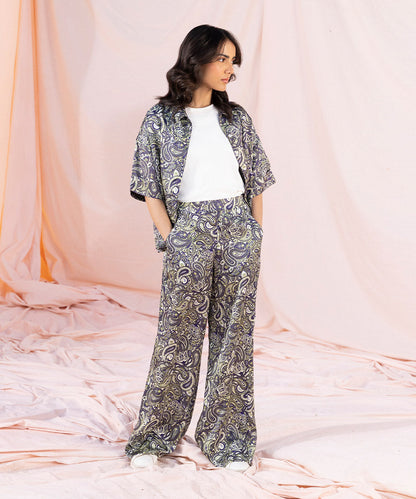Sapphire - Printed Silky Full Length Trousers