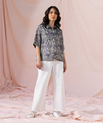 Sapphire - Silky Printed Boxy Shirt