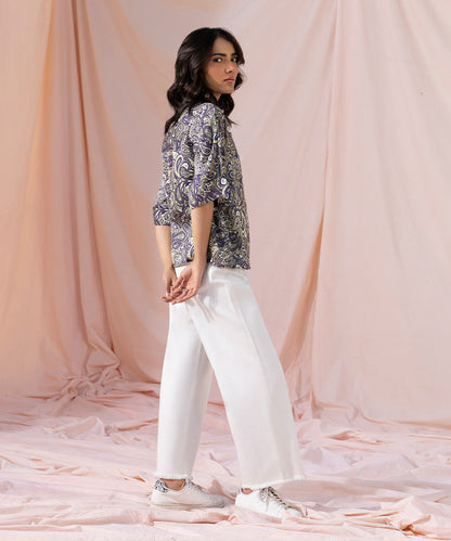Sapphire - Silky Printed Boxy Shirt